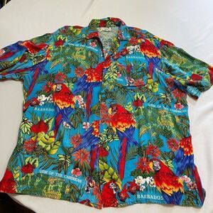 Mens Hawaiian Shirt Gem Of the Caribbean Barbados Carmens Size XL Macaw